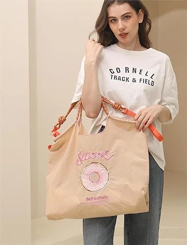 Embroidered Doughnut Pattern Tote Bag