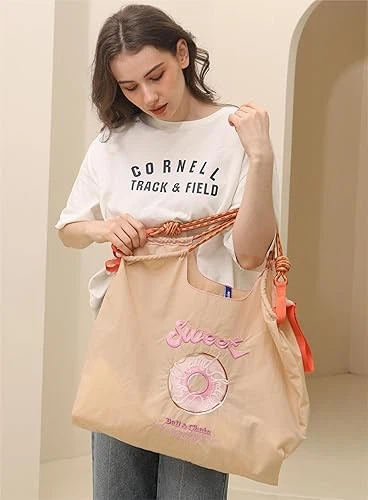Embroidered Doughnut Pattern Tote Bag